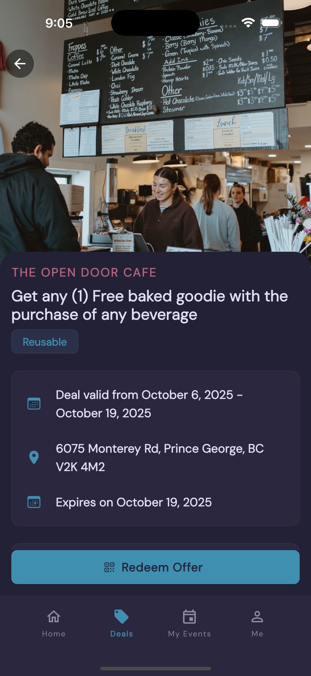 A list of deals in the app